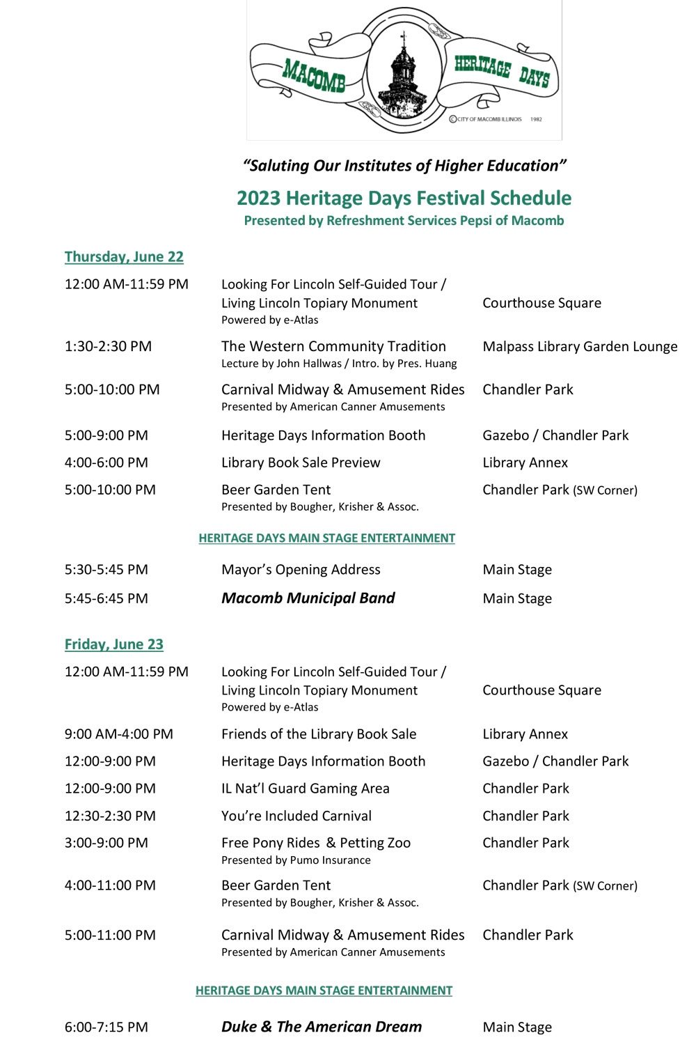 Heritage Days Schedule page 2