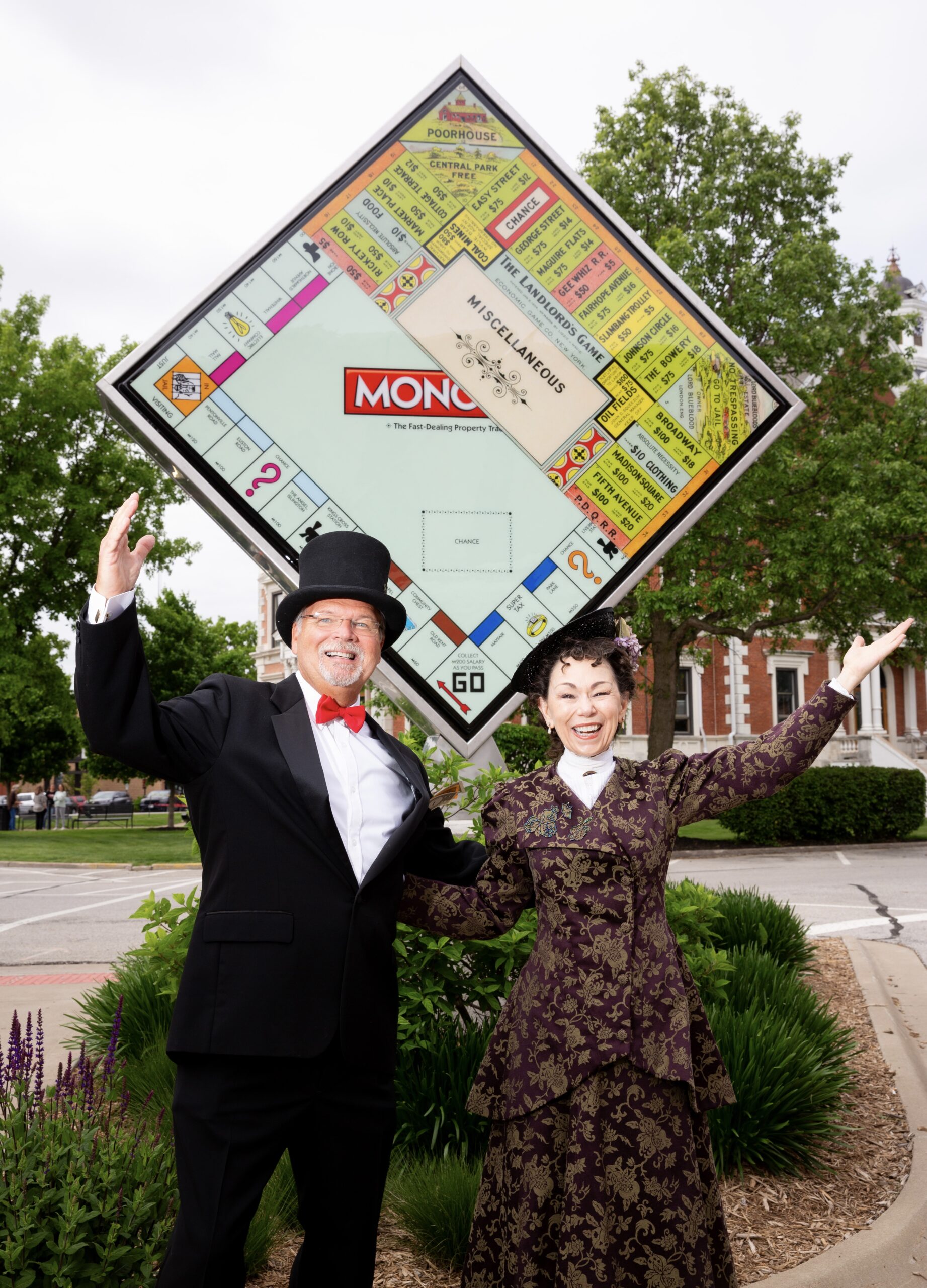 Celebrating the birthday of Monopoly creator Lizzie Magie (1866 in Macomb) with the release of Macombopoly - a living board game on the Macomb square, Thursday 9 May 2024. Event put together by Macomb Tourism - Visit Unforgettable Forgotonia  240509
Photos for by Visit Unforgettable Forgotonia Steve of WarmowskiPhotography.com 217.473.5581